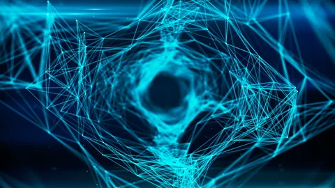 Seamless Flying Through Digital Data Tunnel made of digital nodes and connection 動画素材 92381989
