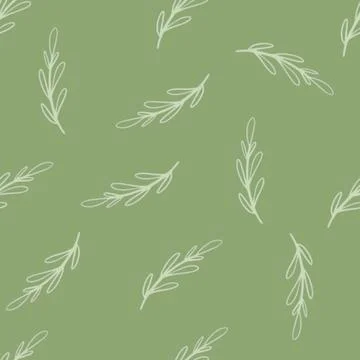 Seamless foliage doodle pattern with random light outline branches elements.  Stock Illustration