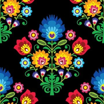 Seamless folk art vector pattern - Polish traditional repetitive design Stock Illustration