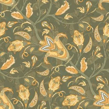 Seamless folk pattern with branches and flowers in art nouvea style Stock Illustration