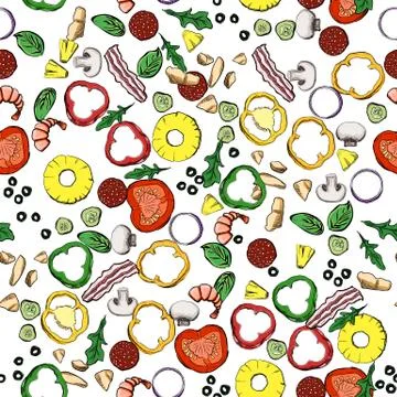 Seamless food ingredients vector pattern Stock Illustration