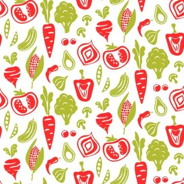 Seamless food pattern vector background. Stock Illustration