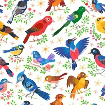Seamless forest bird pattern background for kids Stock Illustration