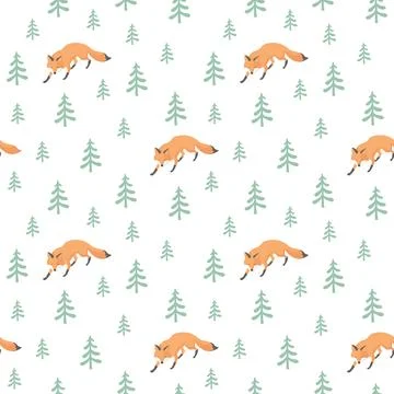 Seamless forest fox pattern vector Illustrazione stock