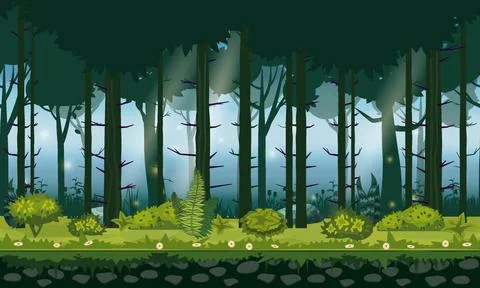 Seamless forest landscape horizontal background for games apps, design. Nature Stockillustratie