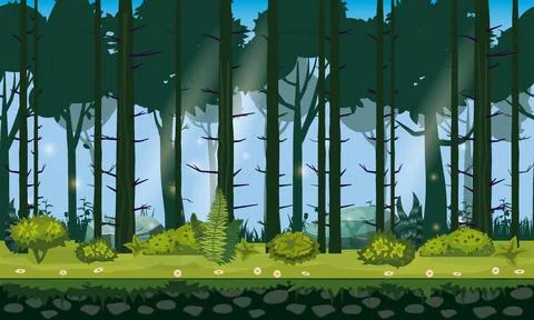 Seamless forest landscape horizontal background for games apps, design. Nature Stock-Illustration