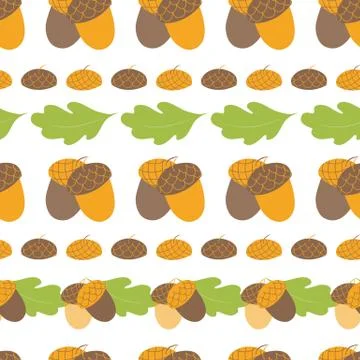 Seamless forest pattern with acorns and oak autumn leaves. Fall vector backgr Stock Illustration