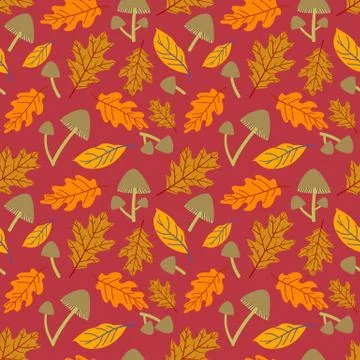 Seamless forest pattern with acorns and autumn leaves. Fall background. Vecto Illustrazione stock