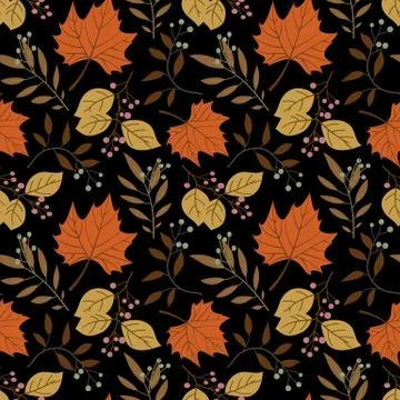 Seamless forest pattern with acorns and autumn leaves. Fall background. Vecto Stock Illustration