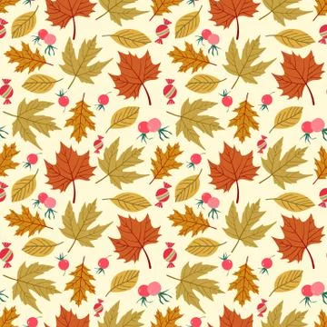 Seamless forest pattern with acorns and autumn leaves. Fall background. Vecto Illustrazione stock