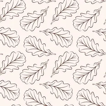 Seamless forest pattern with oak leaf in line art style. Seasonal botanical Stock Illustration