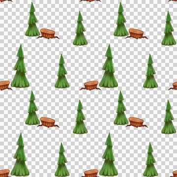 Seamless forest pattern with pine trees and tree stump. Hand drawn watercolor Stock Illustration