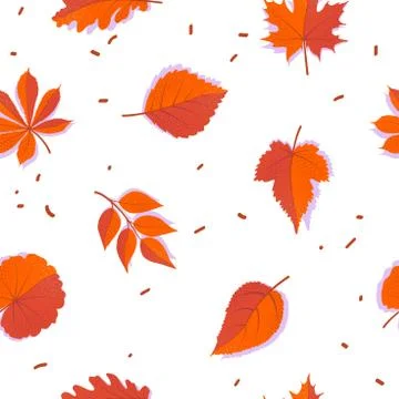 Seamless forest pattern with red autumn leaves. Fall background. Vector Stock Illustration