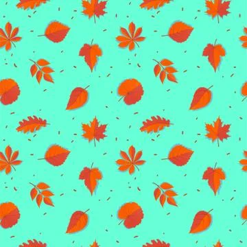 Seamless forest pattern with red autumn leaves. Fall background. Vector 스톡 일러스트