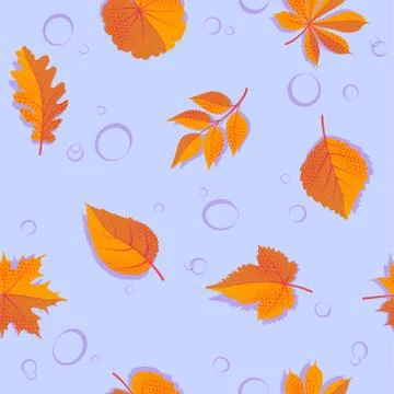 Seamless forest pattern with red autumn leaves. Fall background. Vector Stock Illustration