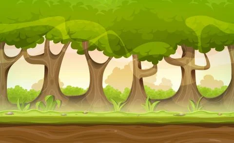 Seamless Forest Trees And Hedges Landscape For Game Ui Illustrazione stock