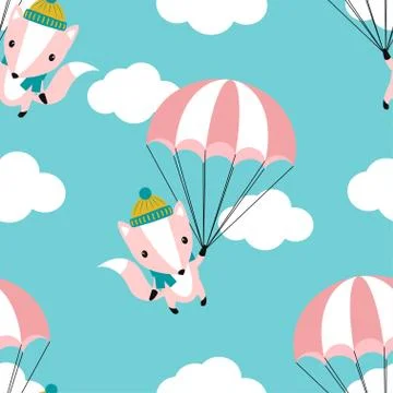 Seamless fox pattern background happy Stock Illustration