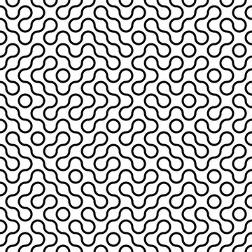 Seamless fractal halftone circles pattern. Truchet curved tiled background. G 스톡 일러스트