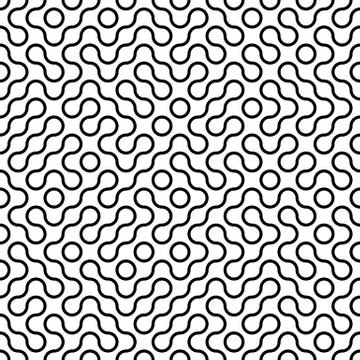 Seamless fractal halftone circles pattern. Truchet curved tiled background. G 스톡 일러스트