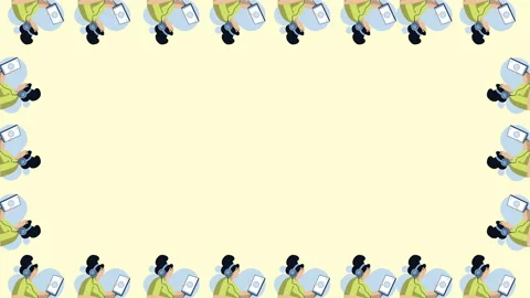 Seamless frame pattern of woman character with a tablet in 4k video. Stock Footage 146207892