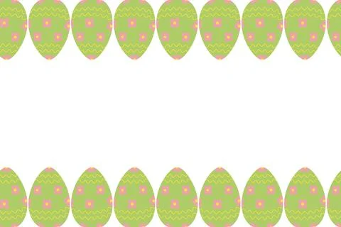 Seamless frame with top and bottom border of bright Easter Eggs in trendy green Stock Illustration