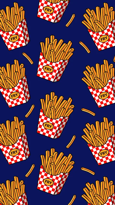 Seamless French Fries Pattern with Fast Food Cartons on Dark Blue Background Stock Footage 337150107