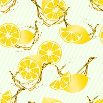 Seamless fresh lemons pattern, splash, diagonal lines. - Illustration Stock Illustration