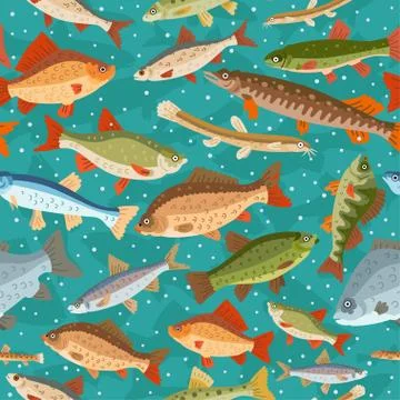 Seamless freshwater fish pattern. A vector seafood Stock Illustration