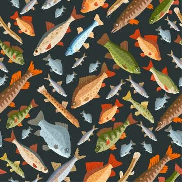 Seamless freshwater fish pattern. A vector seafood Illustrazione stock