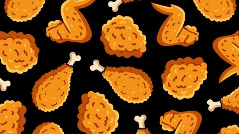 Seamless Fried Chicken Pattern Background Loop with Crispy Drumsticks and Wi Stock Footage 336937575