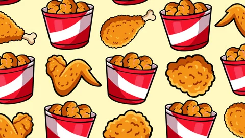 Seamless Fried Chicken Pattern Background Loop with Crispy Fast Food Theme Stock Footage 336937576