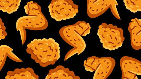 Seamless Fried Chicken Wings and Nuggets Pattern Background Loop on Dark Bac 스톡 동영상 336937489