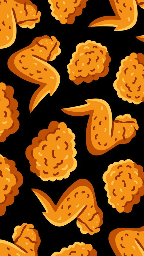 Seamless Fried Chicken Wings and Crispy Bites Pattern on Black Background Lo Stock-Footage 336941965