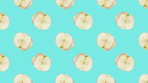 Seamless Fruit Design. Animated Apple Slices on Light Blue Stock Footage 222319577