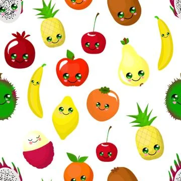 SEAMLESS fruit pattern apple, pear, persimmon, pitaya and durian. Orange and  Stock Illustration