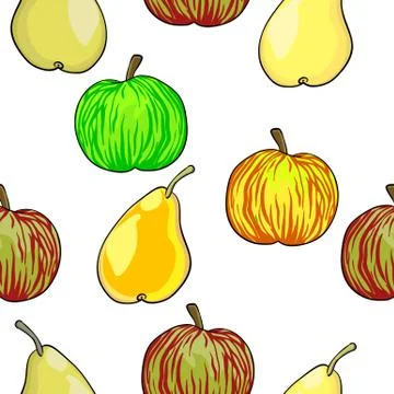 Seamless fruit pattern apples and pears Stock Illustration