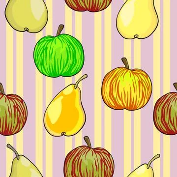 Seamless fruit pattern apples and pears Stock Illustration