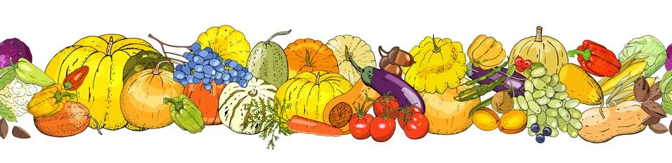 Seamless fruit pattern with apricots, apples, grapes and nuts. Stock Illustration