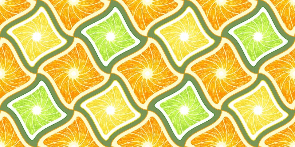 Seamless fruit pattern. Background for wrapping paper. Oranges. Lemons. Slices. Stock Illustration