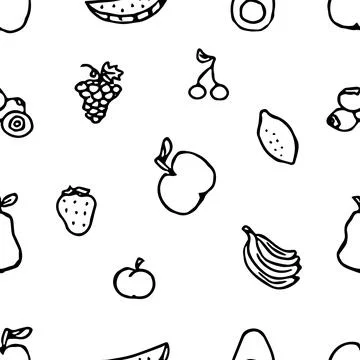 Seamless fruit pattern. doodle background with fruit icons. Fruit background Stock Illustration