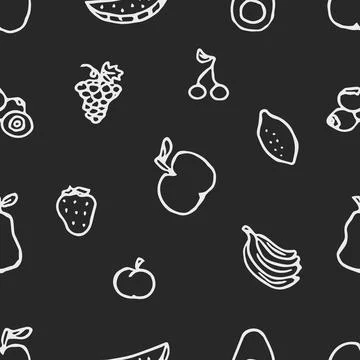 Seamless fruit pattern. doodle background with fruit icons. Fruit background Stock Illustration