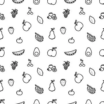 Seamless fruit pattern. doodle background with fruit icons. Fruit background Stock Illustration