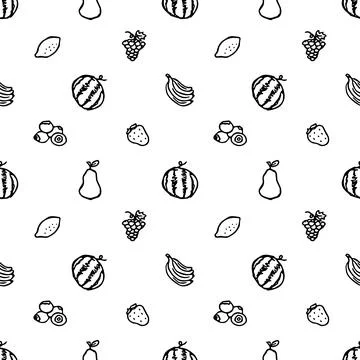 Seamless fruit pattern. doodle background with fruit icons. Fruit background Stock Illustration