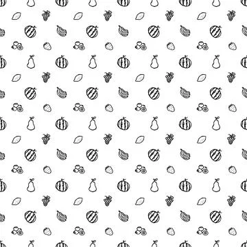 Seamless fruit pattern. doodle background with fruit icons. Fruit background Stock Illustration