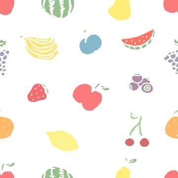 Seamless fruit pattern. doodle background with fruit icons. Fruit background Stock Illustration