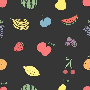 Seamless fruit pattern. doodle background with fruit icons. Fruit background Stock Illustration