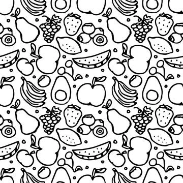 Seamless fruit pattern. doodle background with fruit icons. Fruit background Stock Illustration