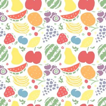 Seamless fruit pattern. doodle background with fruit icons. Fruit background Stock Illustration