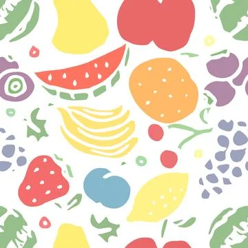 Seamless fruit pattern. doodle background with fruit icons. Fruit background Stock Illustration