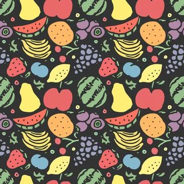 Seamless fruit pattern. doodle background with fruit icons. Fruit background Stock Illustration